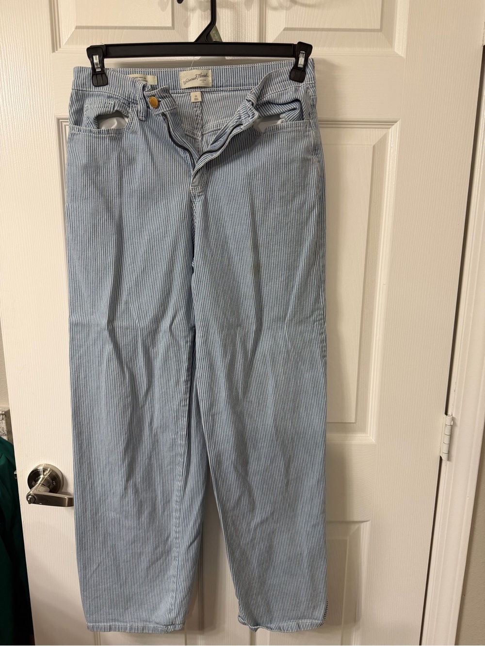 Light Blue Pinstripe Wide-Leg Jeans - Casual Flared Women’s Pants
